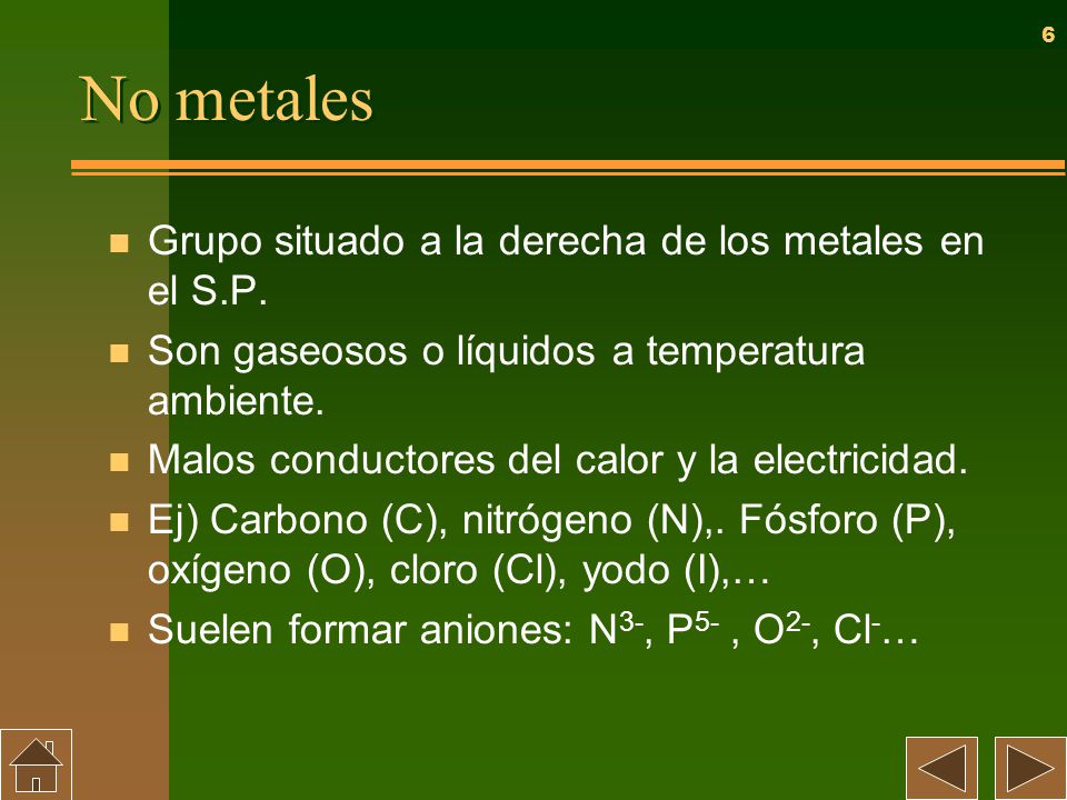 No metales Grupo situado a la derecha de los metales en el S.P.