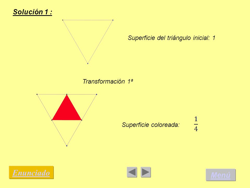 Enunciado Menú Solución 1 : Superficie del triángulo inicial: 1