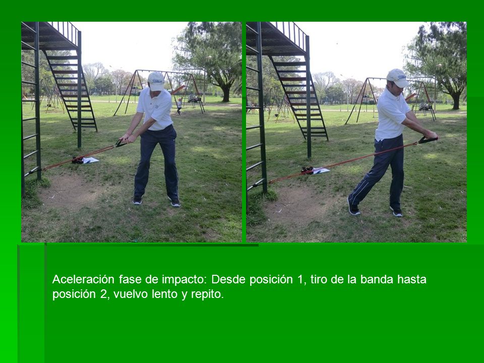 Aceleración fase de impacto: Desde posición 1, tiro de la banda hasta posición 2, vuelvo lento y repito.