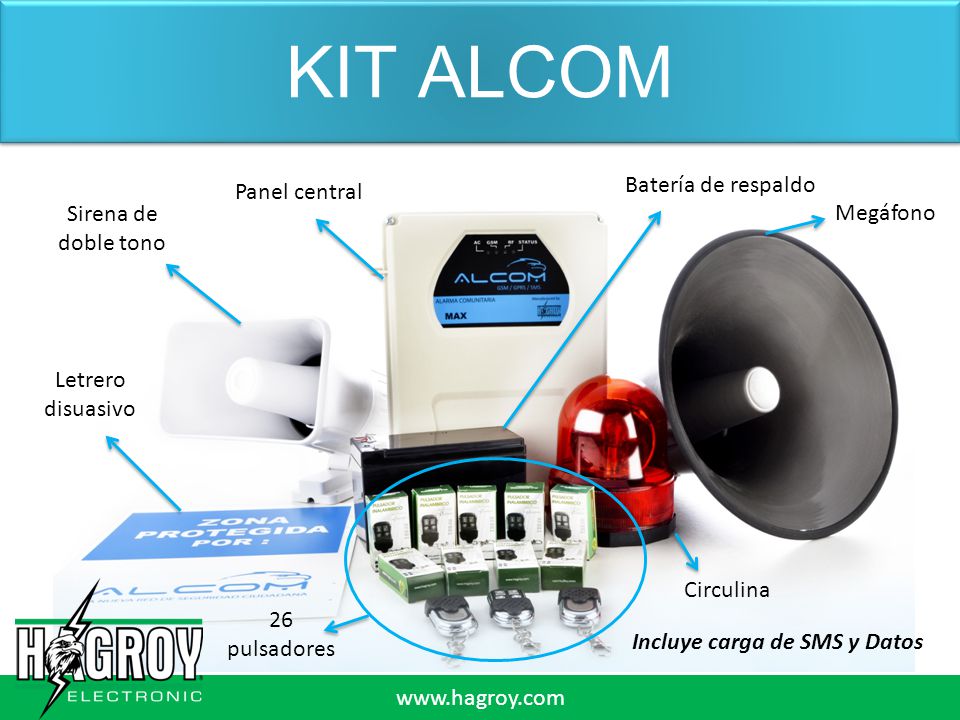 KIT ALCOM Batería de respaldo Panel central Sirena de doble tono