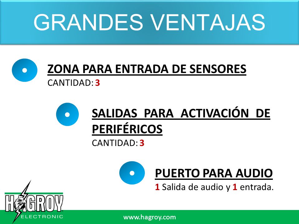 GRANDES VENTAJAS • ZONA PARA ENTRADA DE SENSORES •