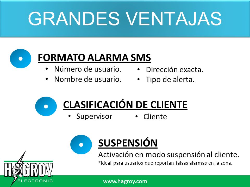 GRANDES VENTAJAS • FORMATO ALARMA SMS CLASIFICACIÓN DE CLIENTE •
