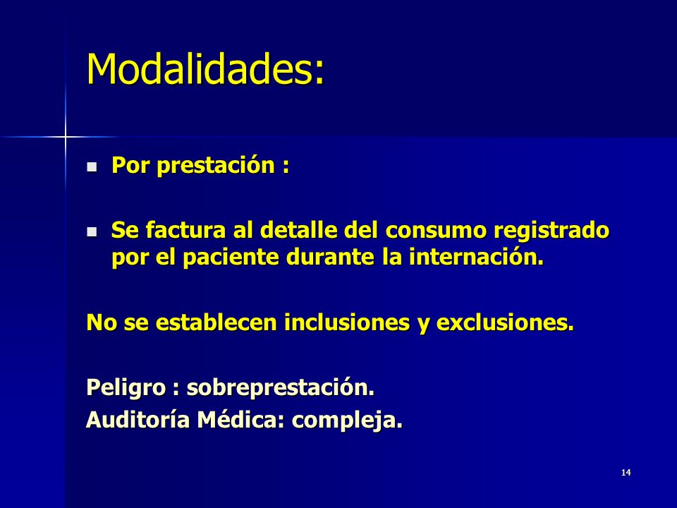 Modalidades: Por prestación :