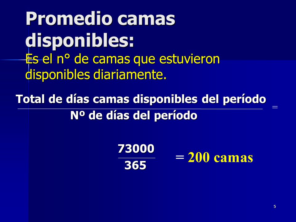Promedio camas disponibles: Es el n° de camas que estuvieron disponibles diariamente.