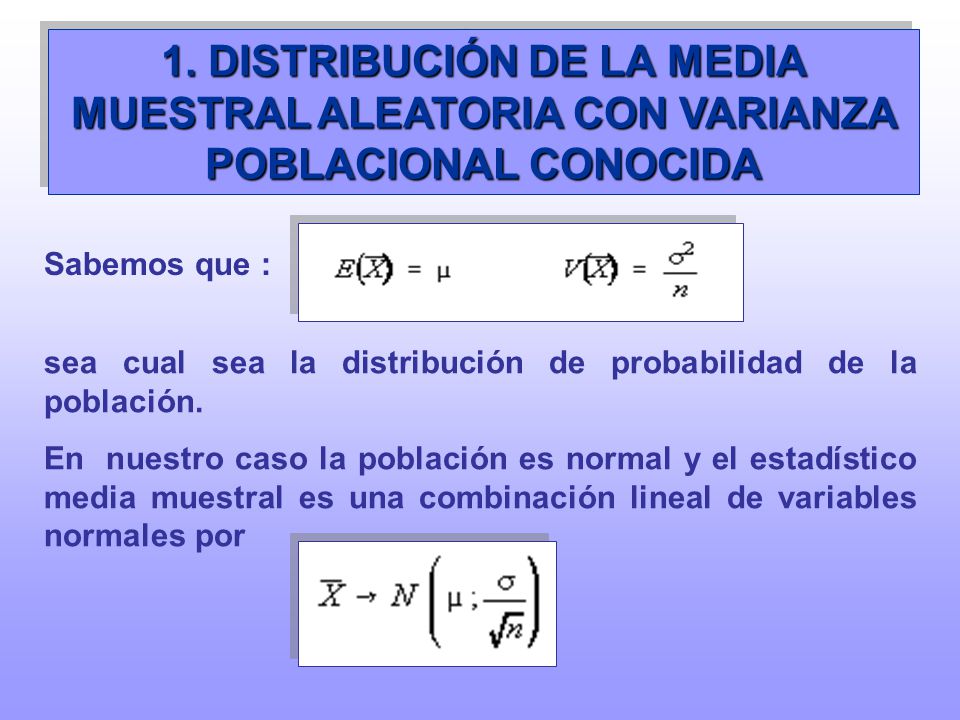 1. DISTRIBUCIÓN DE LA MEDIA MUESTRAL ALEATORIA CON VARIANZA POBLACIONAL CONOCIDA