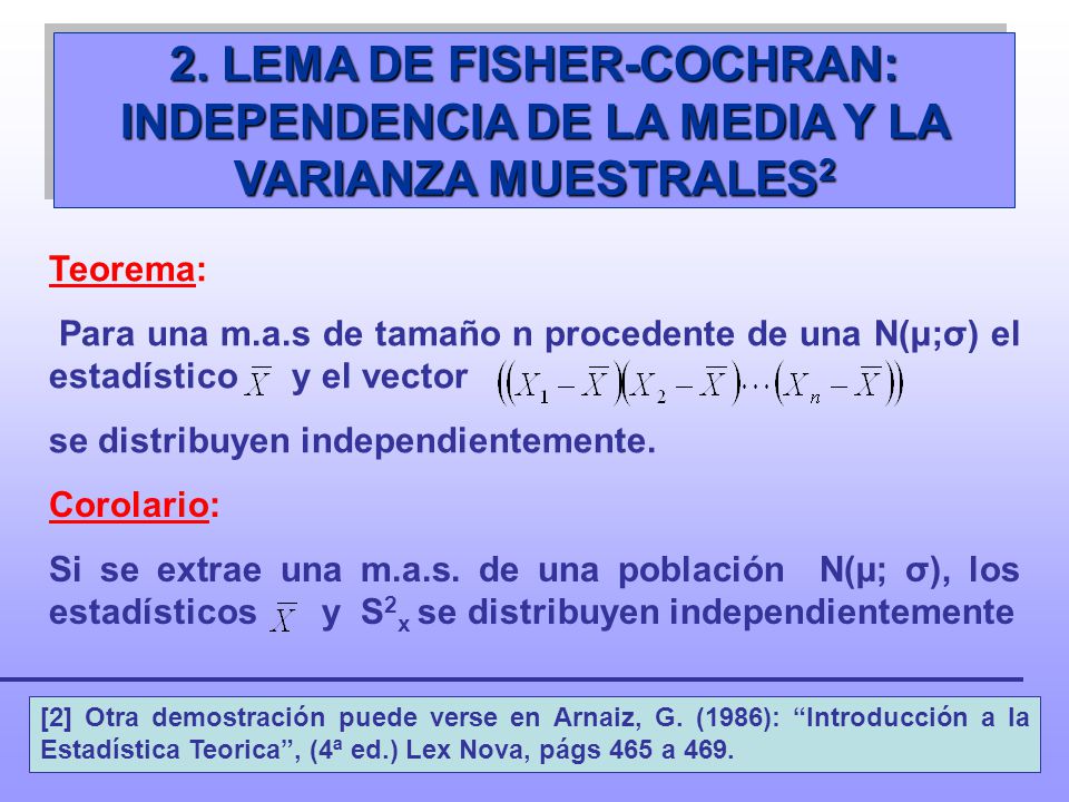 2. LEMA DE FISHER-COCHRAN: INDEPENDENCIA DE LA MEDIA Y LA VARIANZA MUESTRALES2