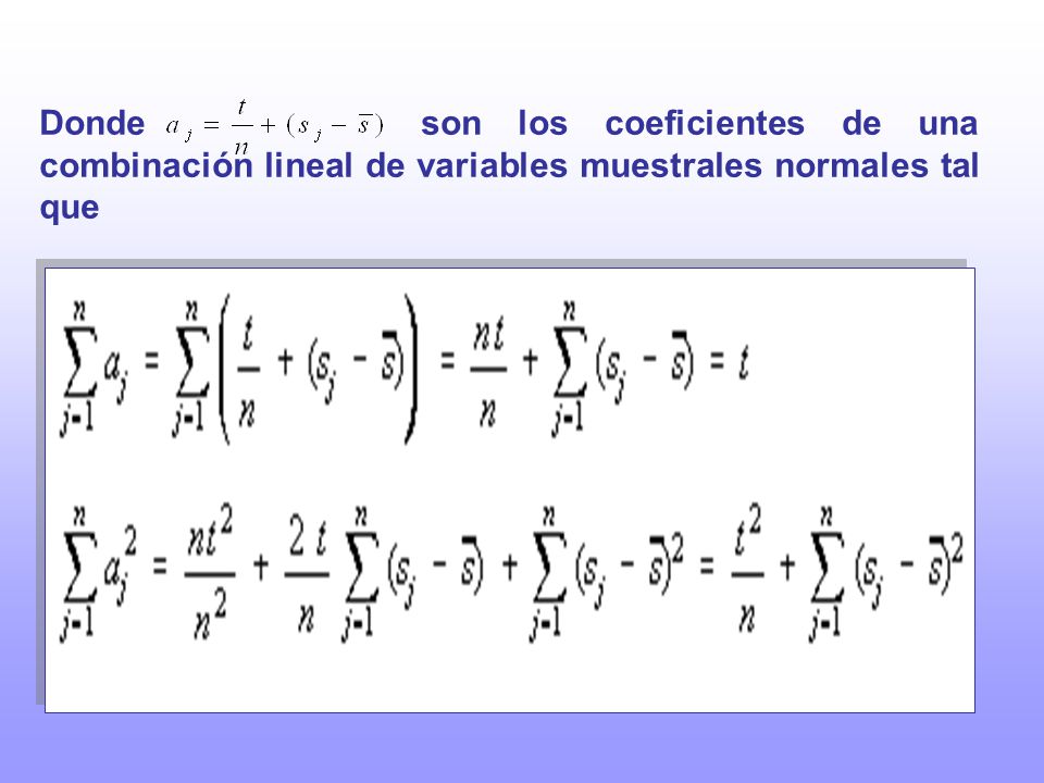 Donde son los coeficientes de una combinación lineal de variables muestrales normales tal que
