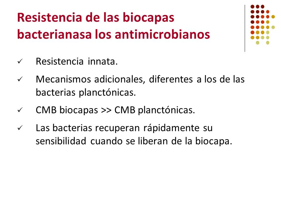 Resistencia de las biocapas bacterianasa los antimicrobianos