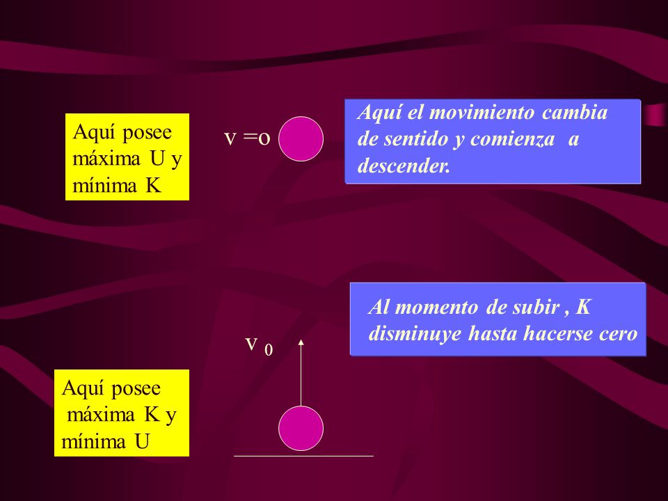 v =o v 0 Aquí el movimiento cambia de sentido y comienza a Aquí posee