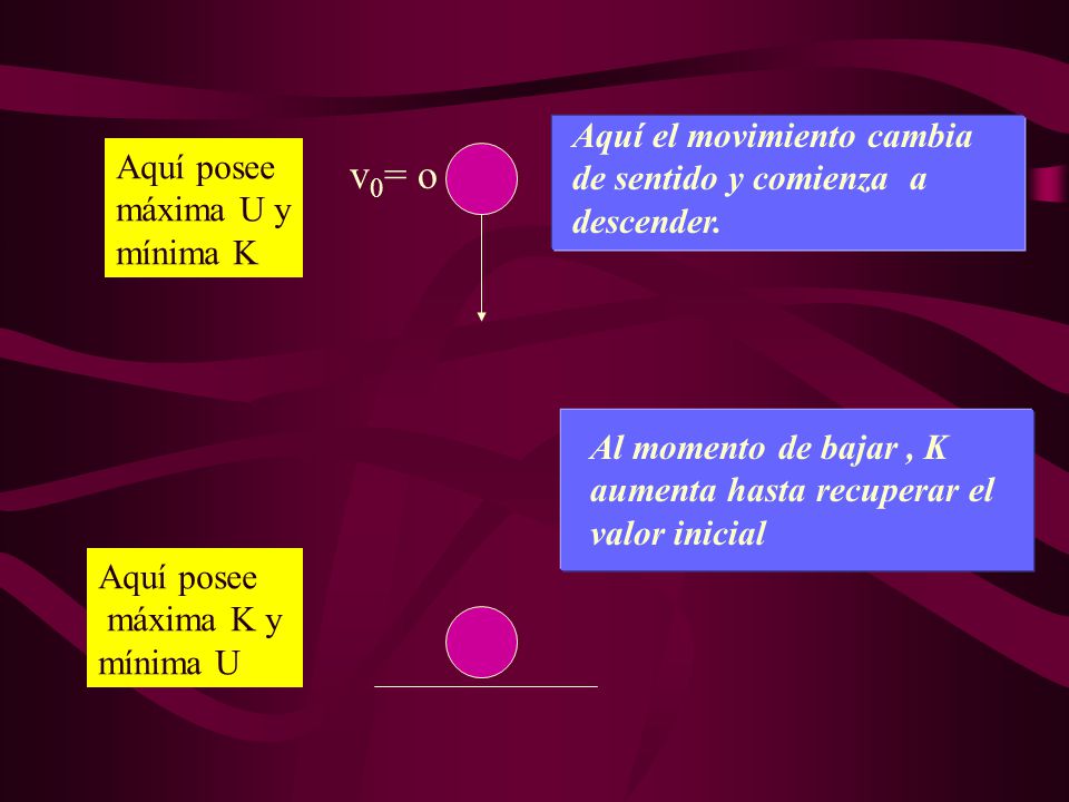 v0= o Aquí el movimiento cambia de sentido y comienza a Aquí posee