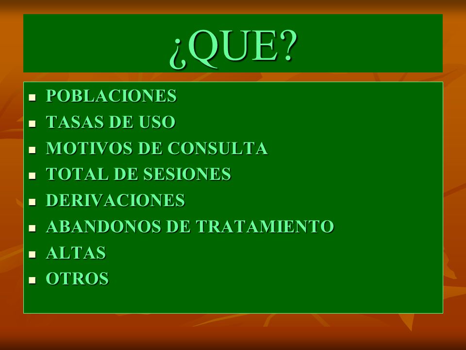 ¿QUE POBLACIONES TASAS DE USO MOTIVOS DE CONSULTA TOTAL DE SESIONES