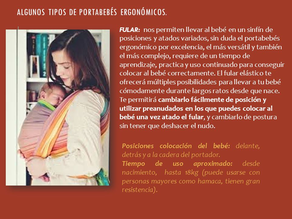 Algunos tipos de portabebés ergonómicos.