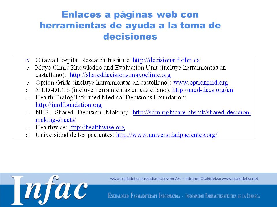 Enlaces a páginas web con herramientas de ayuda a la toma de decisiones