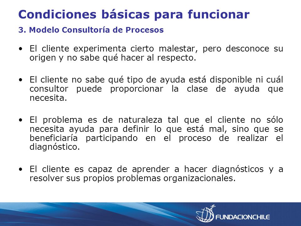 Condiciones básicas para funcionar 3. Modelo Consultoría de Procesos