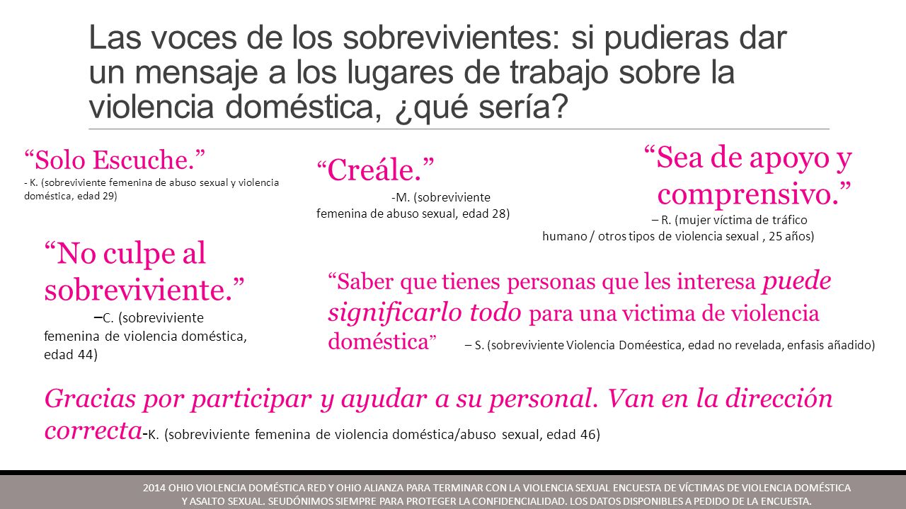 Las voces de los sobrevivientes: si pudieras dar un mensaje a los lugares de trabajo sobre la violencia doméstica, ¿qué sería