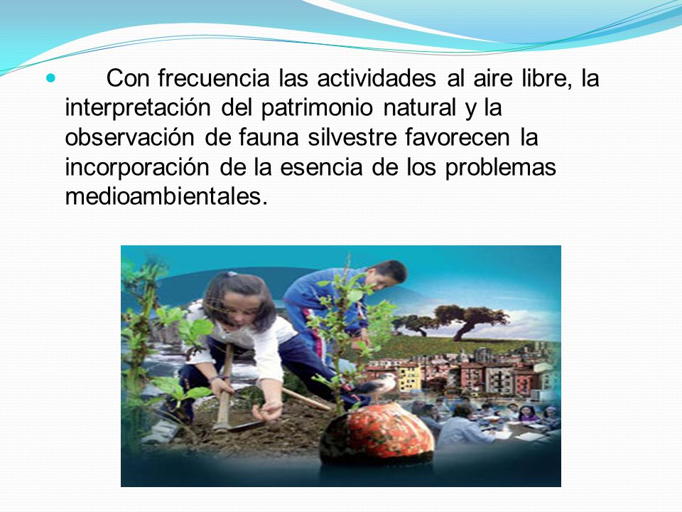 Con frecuencia las actividades al aire libre, la interpretación del patrimonio natural y la observación de fauna silvestre favorecen la incorporación de la esencia de los problemas medioambientales.