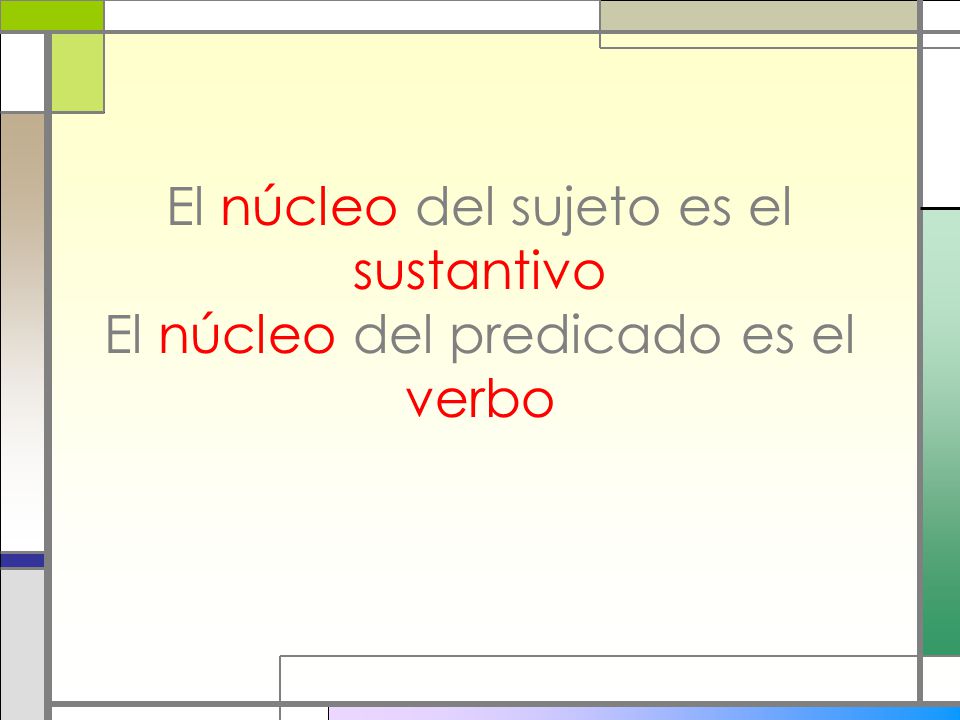 El núcleo del sujeto es el sustantivo El núcleo del predicado es el verbo