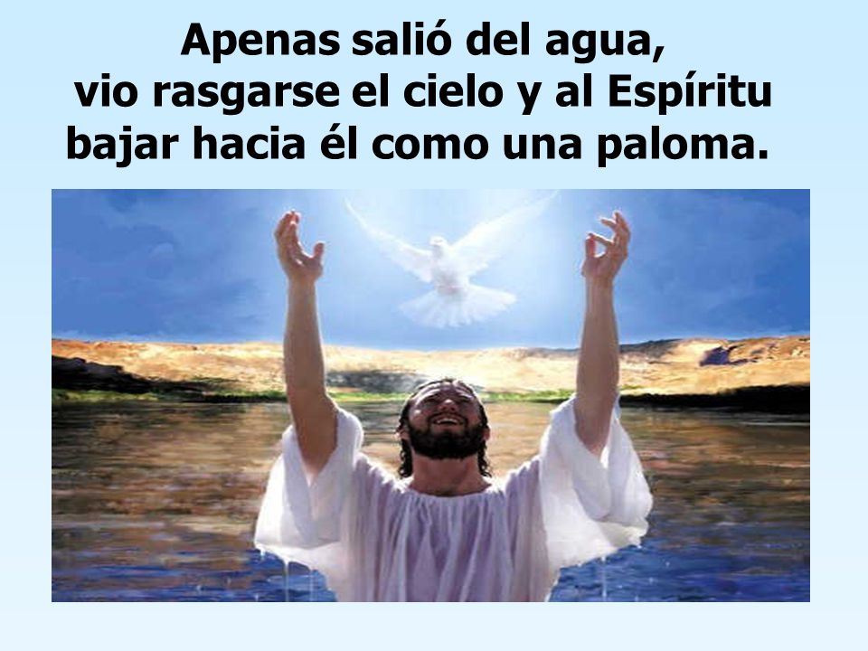 Apenas salió del agua, vio rasgarse el cielo y al Espíritu bajar hacia él como una paloma.