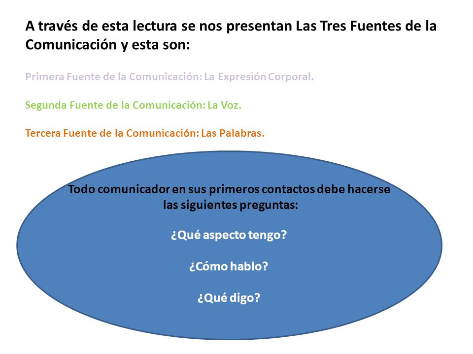 A través de esta lectura se nos presentan Las Tres Fuentes de la Comunicación y esta son: