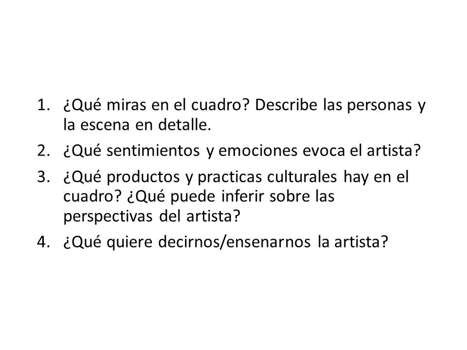 ¿Qué miras en el cuadro Describe las personas y la escena en detalle.