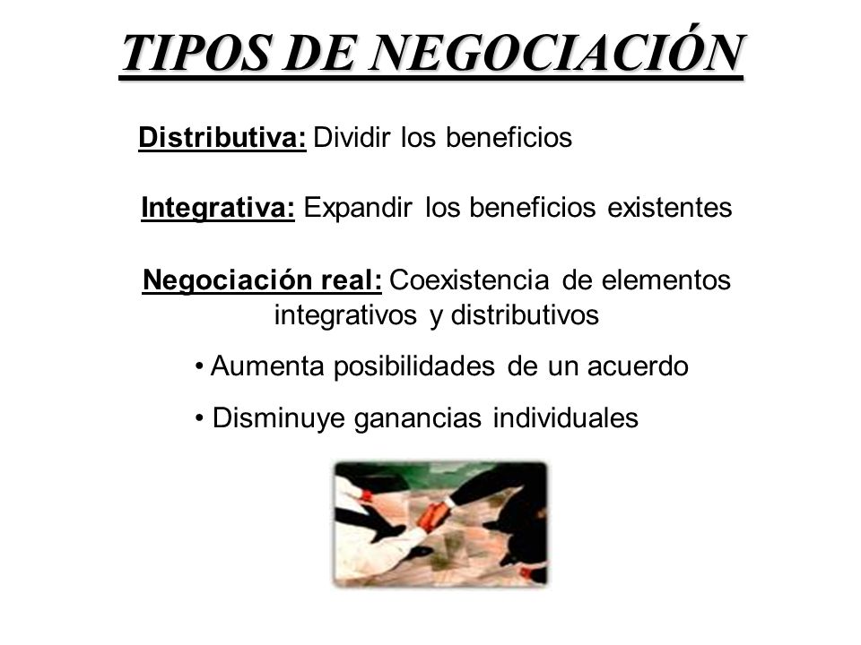 TIPOS DE NEGOCIACIÓN Distributiva: Dividir los beneficios