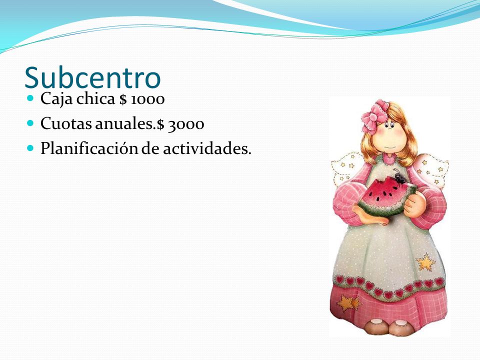 Subcentro Caja chica $ 1000 Cuotas anuales.$ 3000