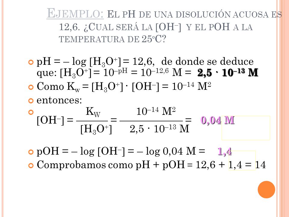 Ejemplo: El pH de una disolución acuosa es 12,6