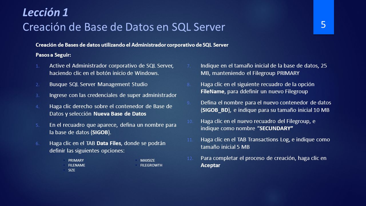 Lección 1 Creación de Base de Datos en SQL Server