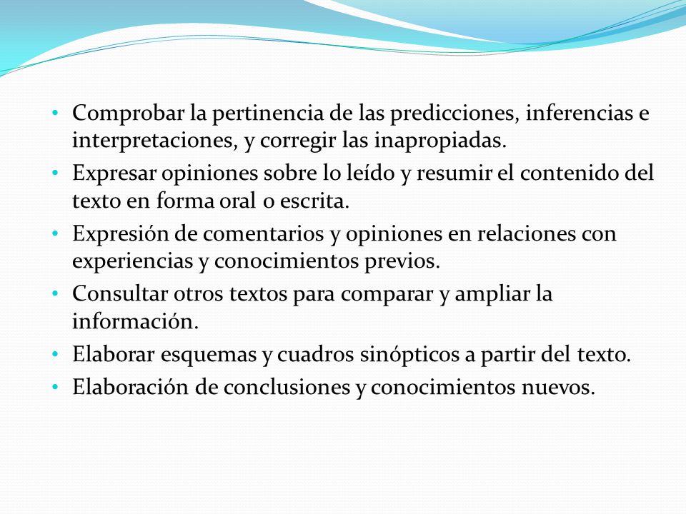 Comprobar la pertinencia de las predicciones, inferencias e interpretaciones, y corregir las inapropiadas.