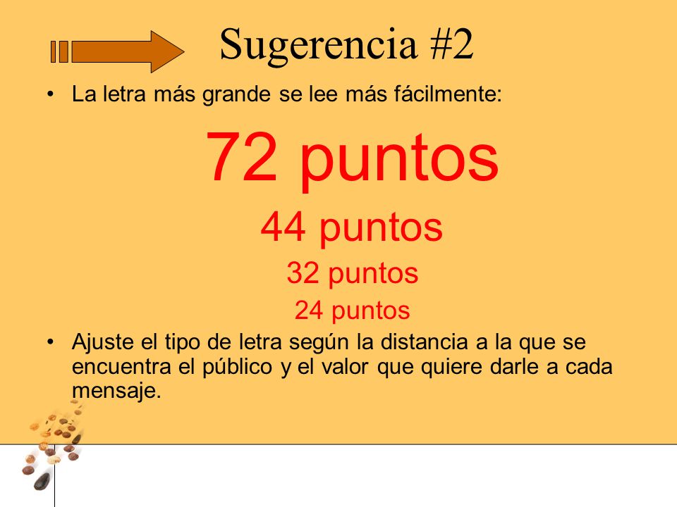 72 puntos Sugerencia #2 44 puntos 32 puntos 24 puntos