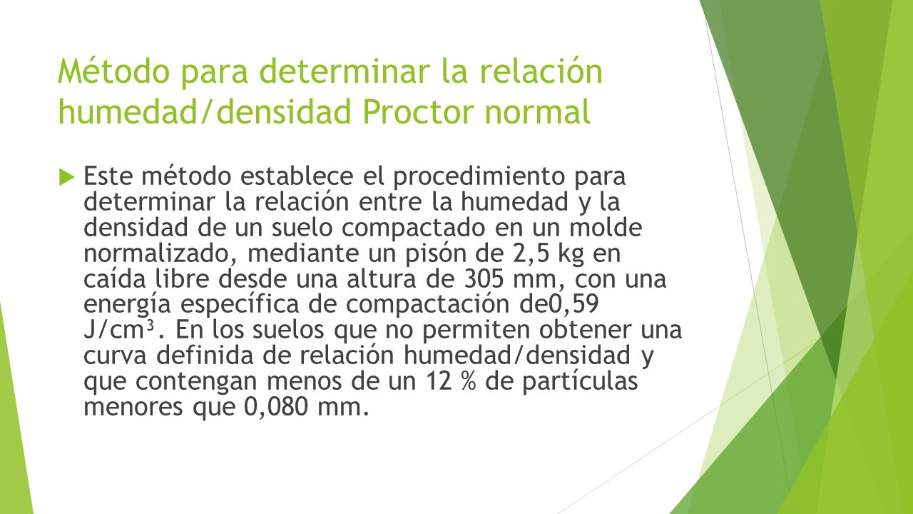 Método para determinar la relación humedad/densidad Proctor normal