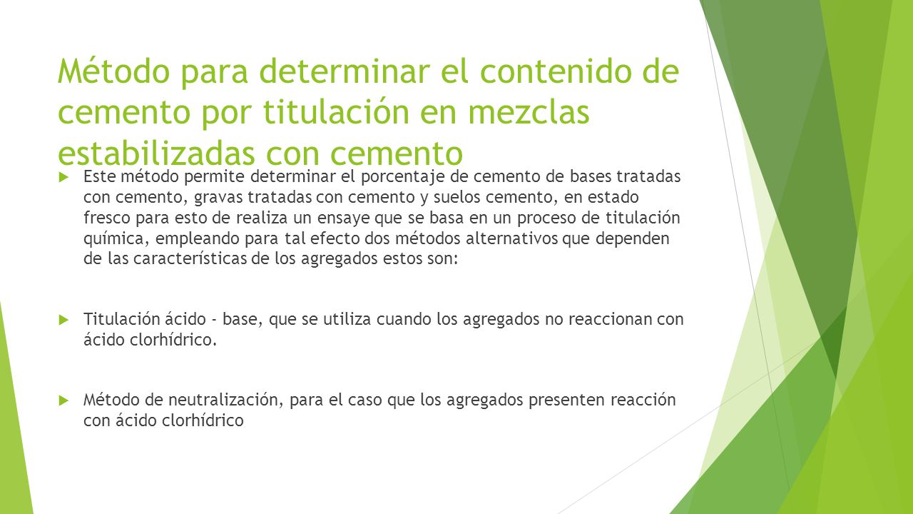 Método para determinar el contenido de cemento por titulación en mezclas estabilizadas con cemento