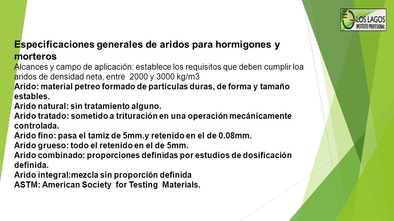 Especificaciones generales de aridos para hormigones y morteros
