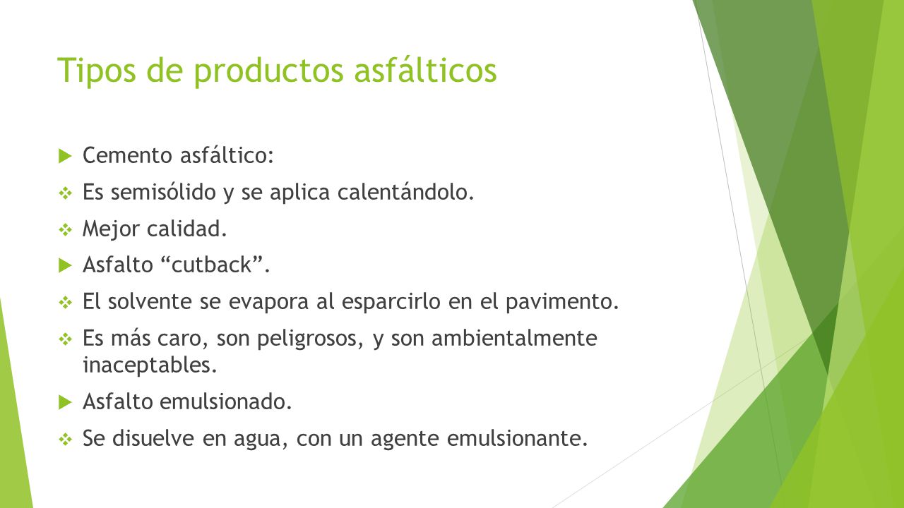 Tipos de productos asfálticos