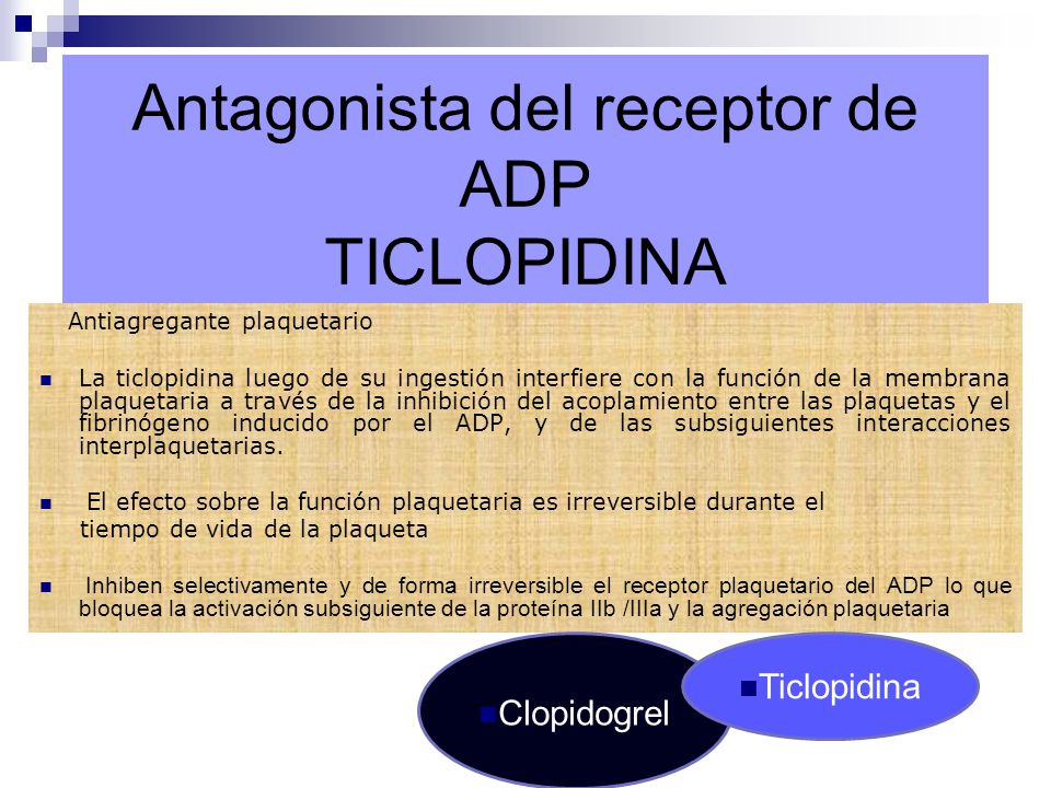 Antagonista del receptor de ADP TICLOPIDINA