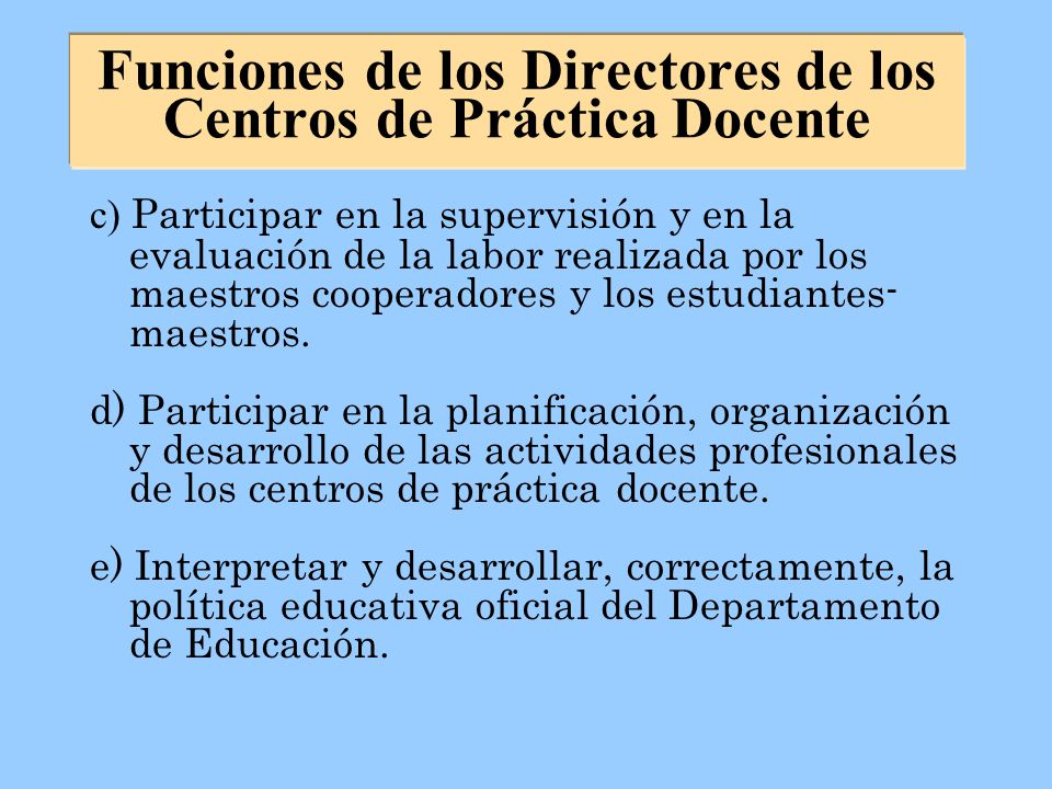 Funciones de los Directores de los Centros de Práctica Docente