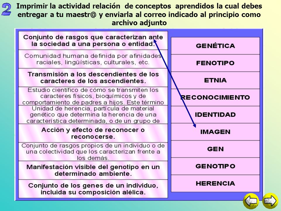 Imprimir la actividad relación de conceptos aprendidos la cual debes entregar a tu y enviarla al correo indicado al principio como archivo adjunto