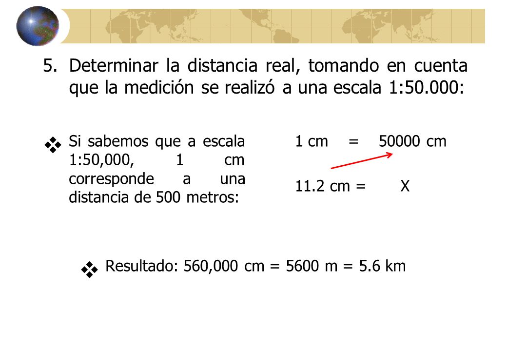 Determinar la distancia real, tomando en cuenta que la medición se realizó a una escala 1:50.000:
