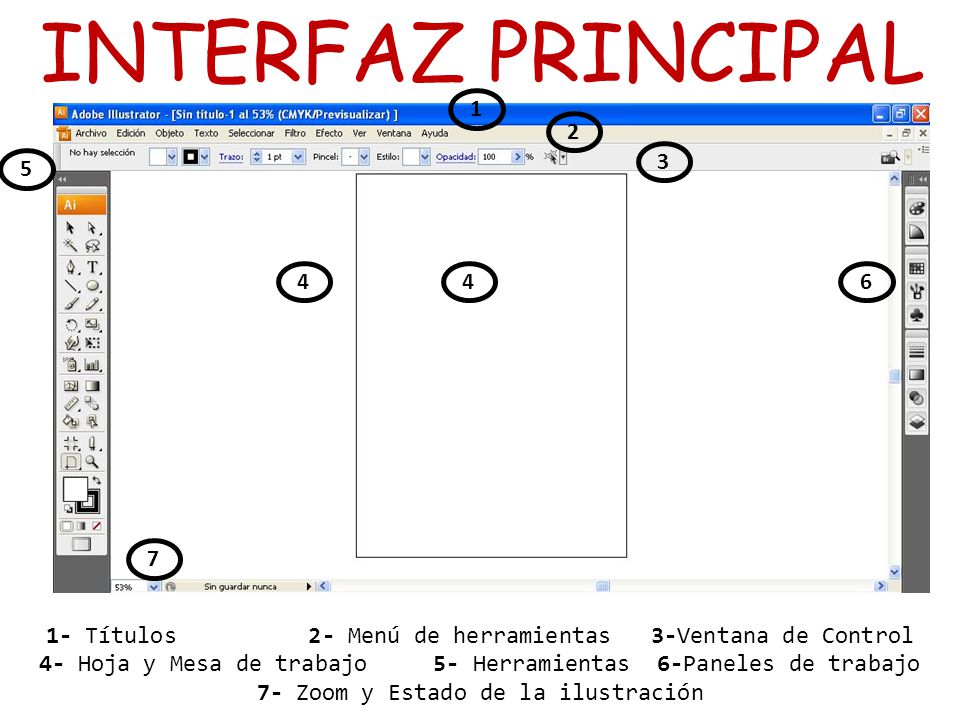INTERFAZ PRINCIPAL Títulos 2- Menú de herramientas 3-Ventana de Control.