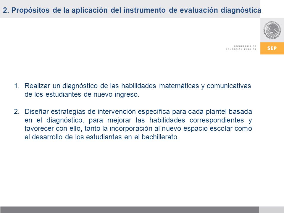 2. Propósitos de la aplicación del instrumento de evaluación diagnóstica