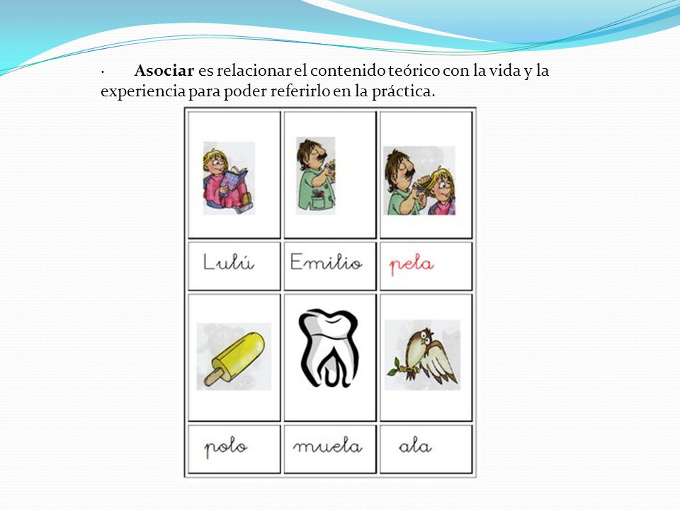 · Asociar es relacionar el contenido teórico con la vida y la experiencia para poder referirlo en la práctica.