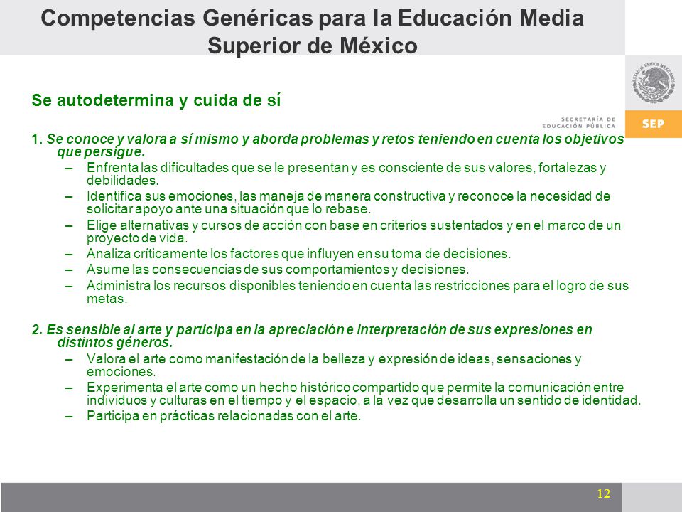 Competencias Genéricas para la Educación Media Superior de México