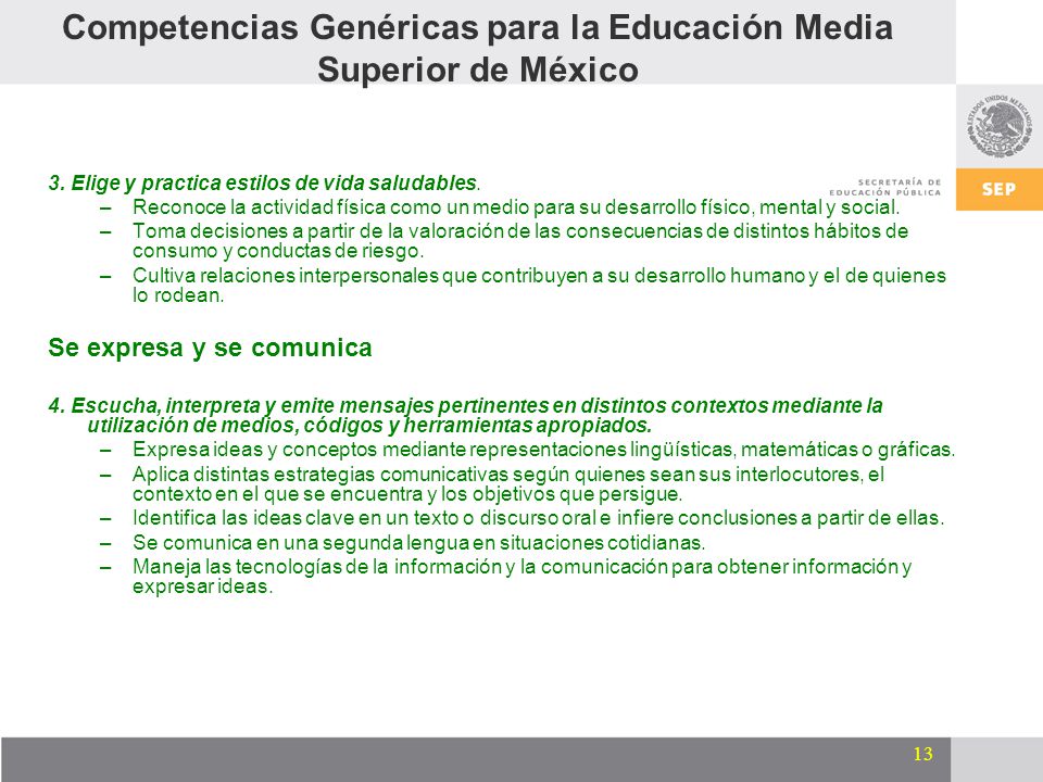 Competencias Genéricas para la Educación Media Superior de México