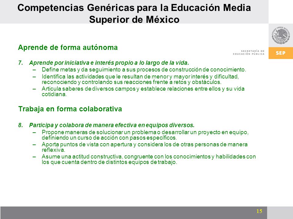 Competencias Genéricas para la Educación Media Superior de México
