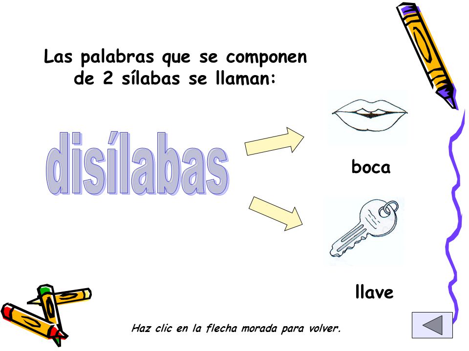 disílabas Las palabras que se componen de 2 sílabas se llaman: boca