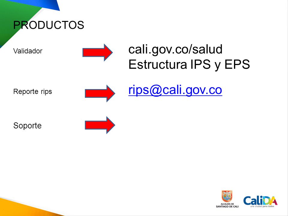 Estructura IPS y EPS PRODUCTOS Soporte Validador cali.gov.co/salud