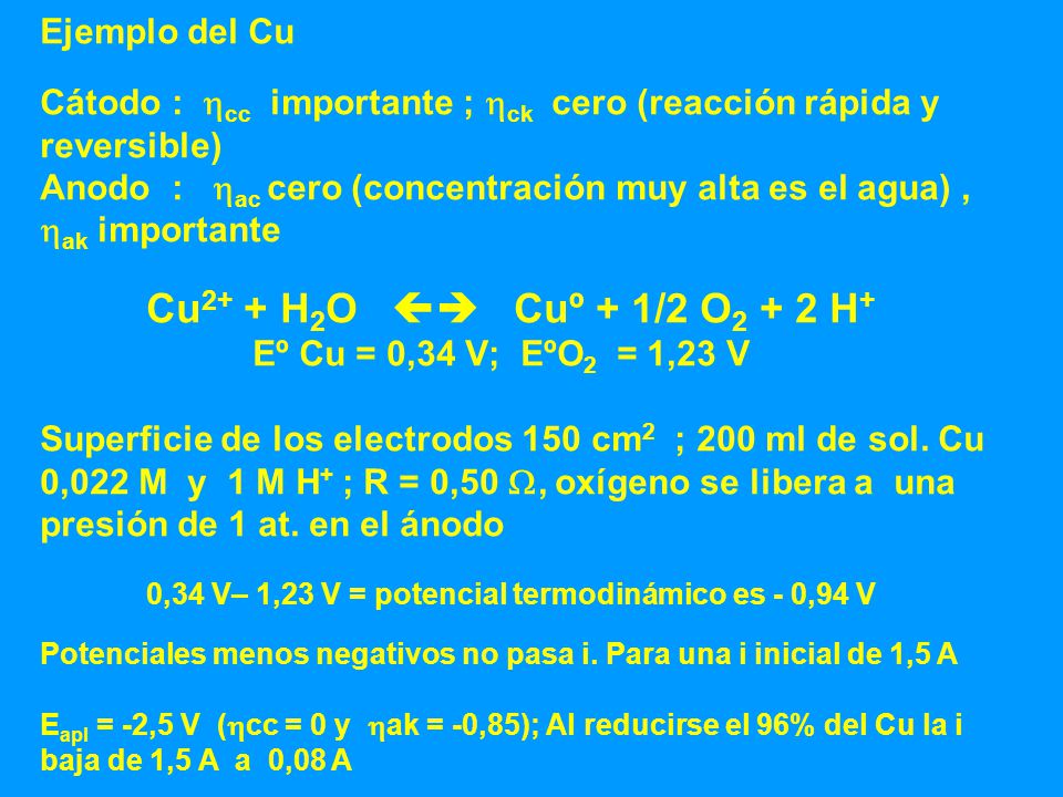 Cátodo : cc importante ; ck cero (reacción rápida y reversible)