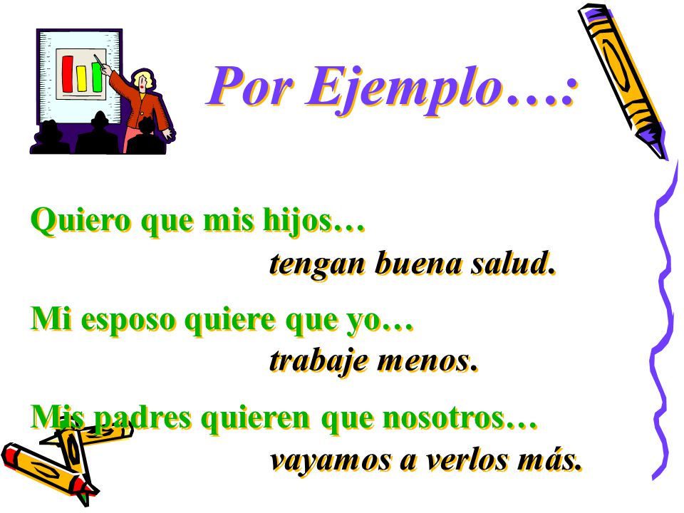 Por Ejemplo…: Quiero que mis hijos… Mi esposo quiere que yo…