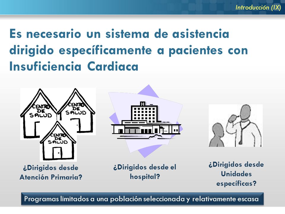 Introducción (IX) Es necesario un sistema de asistencia dirigido específicamente a pacientes con Insuficiencia Cardiaca.