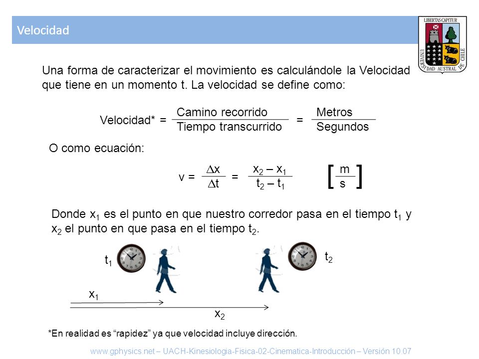 Velocidad Una forma de caracterizar el movimiento es calculándole la Velocidad. que tiene en un momento t. La velocidad se define como: